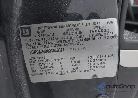 2009 Chevrolet Hhr Lt z USA, uszkodzony, nr VIN 3GNCA23B09S630374